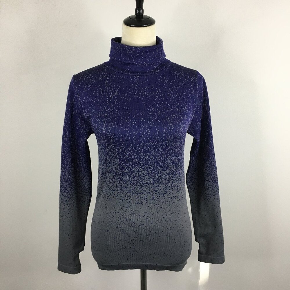 ZELLA Blue Gray Turtleneck Long Sleeve Thumbholes Stretch Activewear Shirt